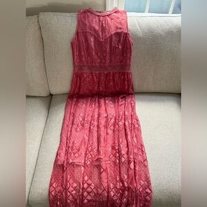 Coral lace midi dress. Size M.